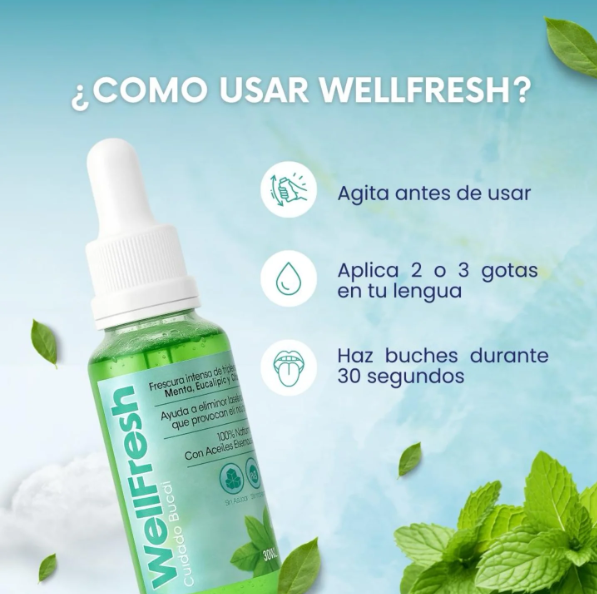 🍃 Well Fresh - Gotas naturales para el mal aliento - MENTA